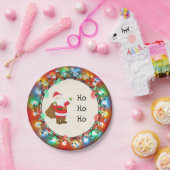 Ho Ho Ho Weihnachtsmann mit Weihnachtsbeleuchtung Pappteller (Party)