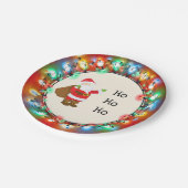 Ho Ho Ho Weihnachtsmann mit Weihnachtsbeleuchtung Pappteller (Schrägansicht)