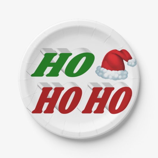 Ho Ho Ho Weihnachtsmannmütze Typografie Weihnachte Pappteller (Vorderseite)