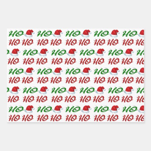 Ho Ho Ho Weihnachtsmannmütze Weihnachtsgrün Geschenkpapier Set (Vorderseite 3)