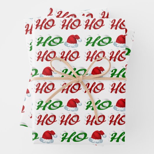 Ho Ho Ho Weihnachtsmannmütze Weihnachtsgrün Geschenkpapier Set (Beispiel)