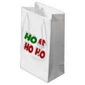 Ho Ho Ho Weihnachtsmannmütze Weihnachtsgrün Kleine Geschenktüte (Rückseite Schrägansicht)