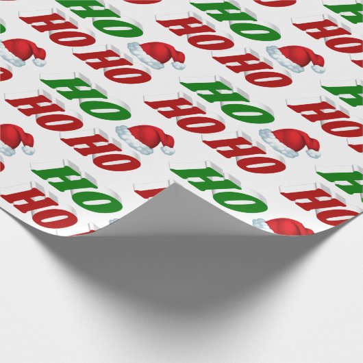 Ho Ho Ho Weihnachtsmannmütze Weihnachtsgrün Typogr Geschenkpapier (Ecke)