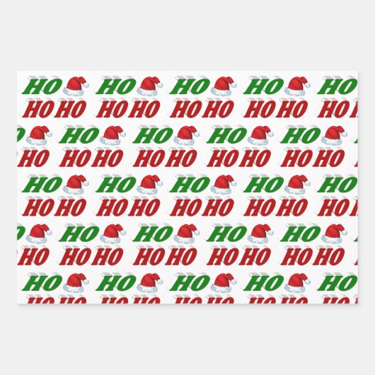 Ho Ho Ho Weihnachtsmannmütze Weihnachtsgrün Typogr Geschenkpapier Set (Vorderseite 2)