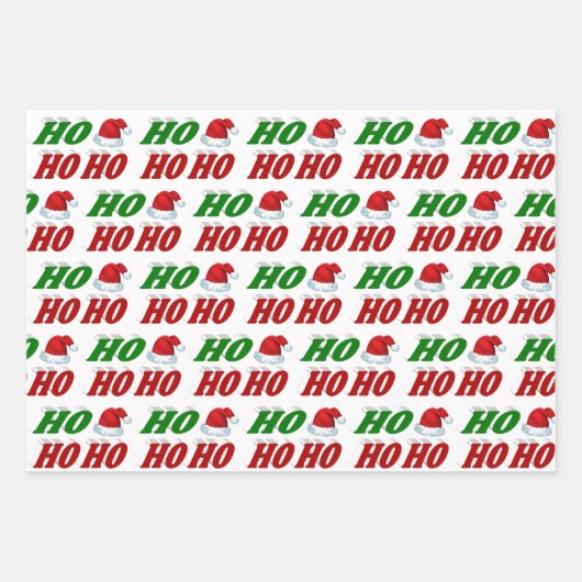 Ho Ho Ho Weihnachtsmannmütze Weihnachtsgrün Typogr Geschenkpapier Set (Vorderseite)
