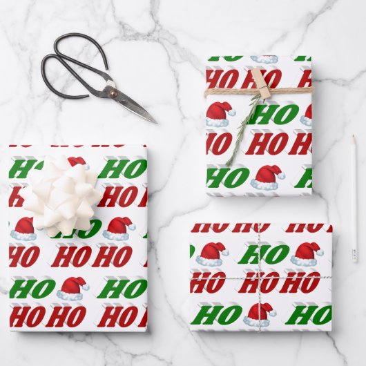 Ho Ho Ho Weihnachtsmannmütze Weihnachtsgrün Typogr Geschenkpapier Set (Vorderseite)