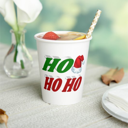 Ho Ho Ho Weihnachtsmannmütze Weihnachtstypografie Pappbecher (In Situ)