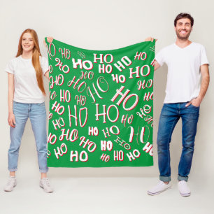HO HO HO Weihnachtstextmuster weiß grün rot Fleecedecke