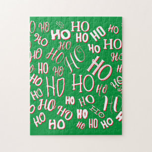 HO HO HO Weihnachtstextmuster weiß grün rot Puzzle