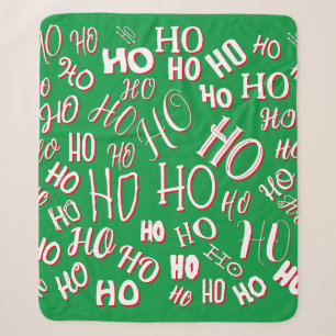 HO HO HO Weihnachtstextmuster weiß grün rot Sherpadecke