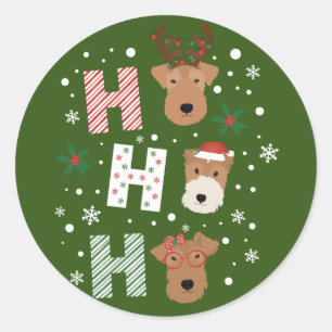 Ho Ho Ho Welsh Terrier Frohe Weihnachten Runder Aufkleber