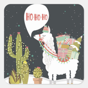 Ho-Ho Holiday Llama Quadratischer Aufkleber