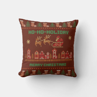 Ho-Ho-Holiday Strick-Look-Santa-Schlitten-Weihnach Kissen
