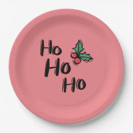 Ho Ho Holly Berry Pink Elegante Weihnachten Pappteller