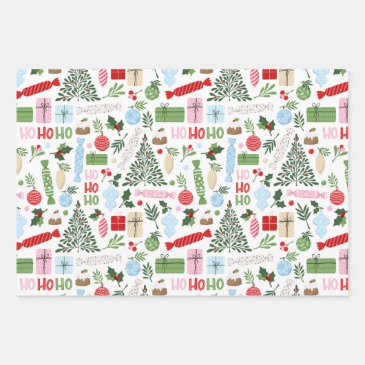 Ho Ho Holly Wrapping Paper Sheets Geschenkpapier Set (Vorderseite)