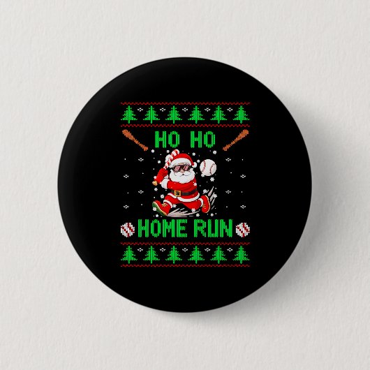 Ho Ho Home Run Baseball Christmas Santa Ugly Xmas Button (Vorderseite)