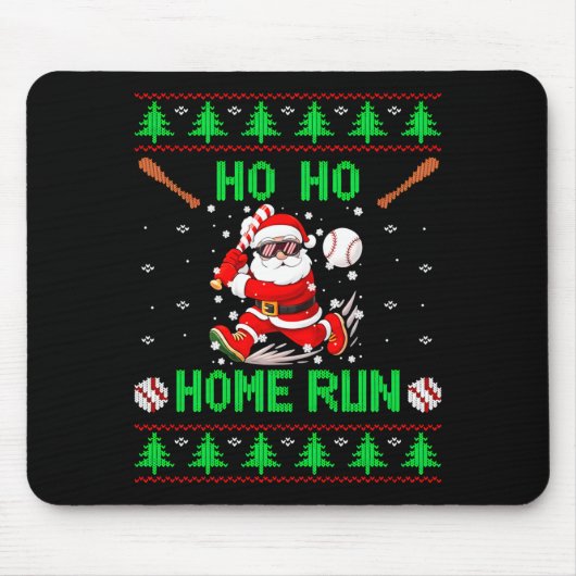 Ho Ho Home Run Baseball Christmas Santa Ugly Xmas Mousepad (Vorne)