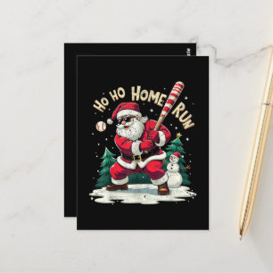 Ho Ho Home Run Vintage Weihnachtsmann spielt Baseb Postkarte