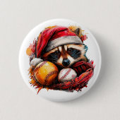 Ho-Ho-Home Run Waschbär Pin Button (Vorderseite)