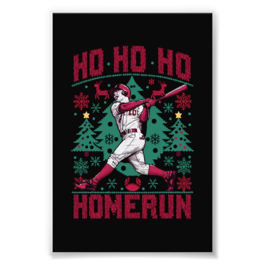 Ho Ho Homerun Baseball Ugly Weihnachts-Sweater Fotodruck (Vorne)