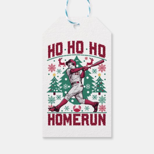 Ho Ho Homerun Baseball Ugly Weihnachts-Sweater Geschenkanhänger (Rückseite)