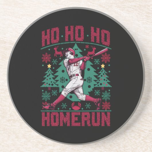 Ho Ho Homerun Baseball Ugly Weihnachts-Sweater Getränkeuntersetzer (Vorne)