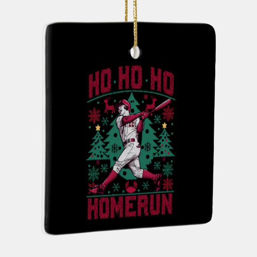 Ho Ho Homerun Baseball Ugly Weihnachts-Sweater Keramikornament (Rechts)