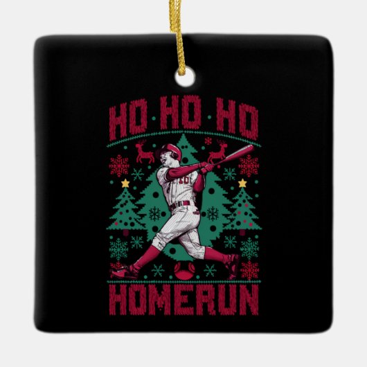 Ho Ho Homerun Baseball Ugly Weihnachts-Sweater Keramikornament (Vorderseite)