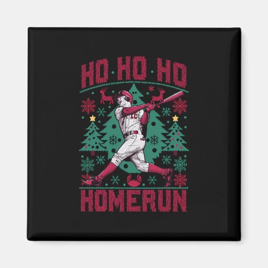 Ho Ho Homerun Baseball Ugly Weihnachts-Sweater Magnet (Vorne)