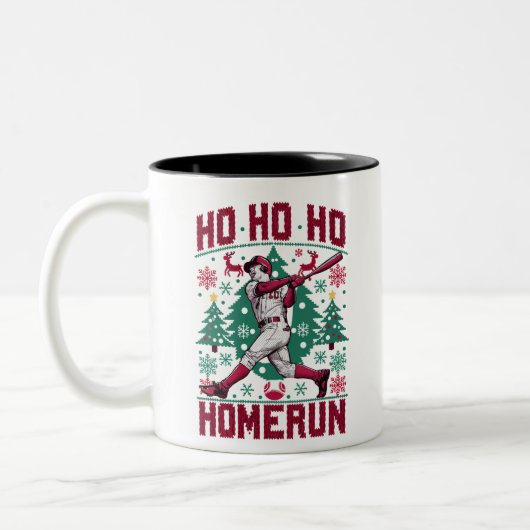 Ho Ho Homerun Baseball Ugly Weihnachts-Sweater Zweifarbige Tasse (Links)