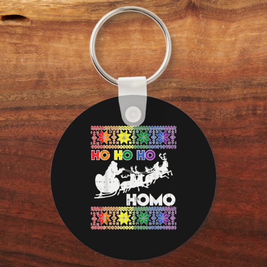 Ho Ho Homo Gay Ugly Xmas Sweater Funny Lgbt Christ Schlüsselanhänger (Vorderseite)