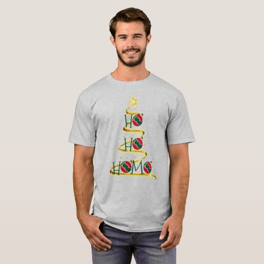 "Ho ho homo" Homo-Weihnachtsbaum mit lustigen Orna T-Shirt (Vorne ganz)
