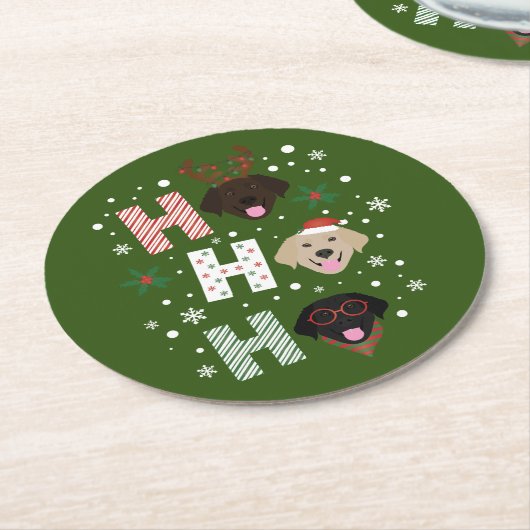 Ho Ho Labrador Retriever Frohe Weihnachten Runder Pappuntersetzer (Angewinkelt)