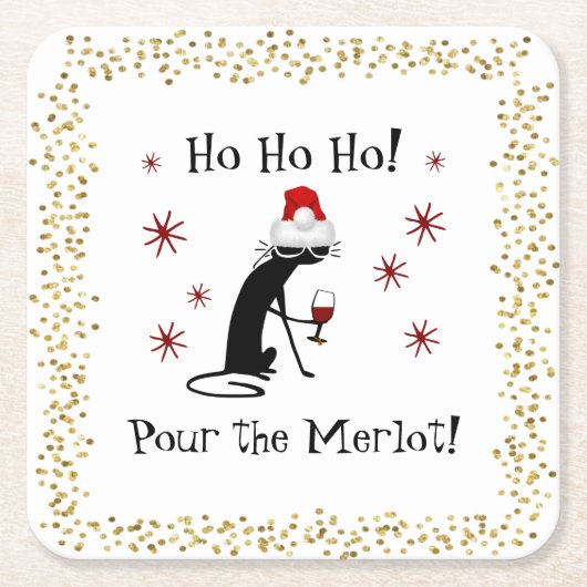 Ho Ho Merlot Funny Cat Weihnachtswein Zitat Rechteckiger Pappuntersetzer (Vorderseite)