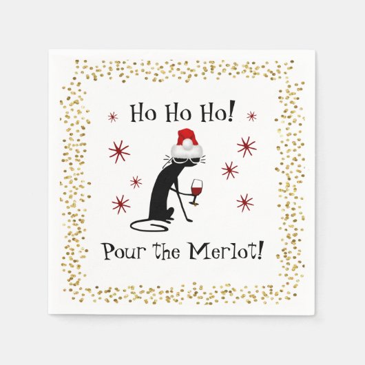 Ho Ho Merlot Funny Cat Weihnachtswein Zitat Serviette (Vorderseite)