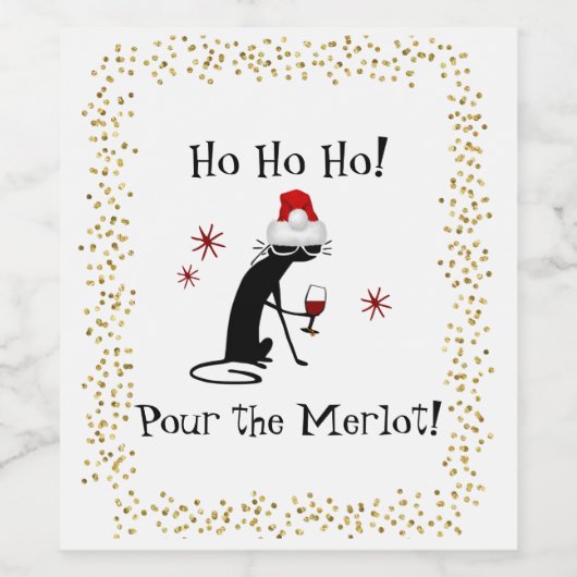 Ho Ho Merlot Funny Cat Weihnachtswein Zitat Weinetikett (Einzelnes Label)