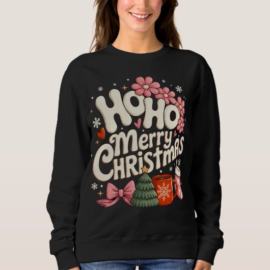 Ho Ho Merry Christmas Trees Festive Coquette Girly Sweatshirt (Vorderseite)