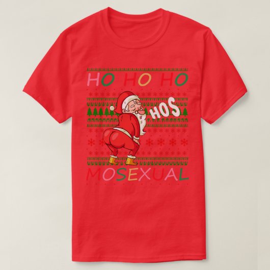 Ho Ho Mosexual Ugly Sweater Pattern T-Shirt (Design vorne)