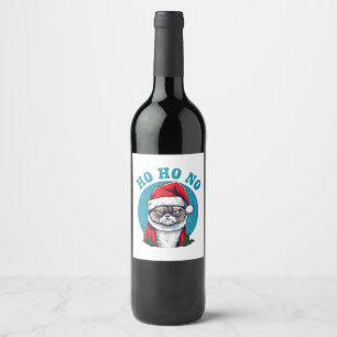 Ho ho nein - lustige mürrische Weihnachtsmann-Katz Weinetikett