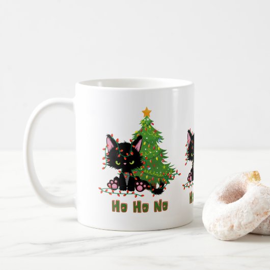 HO HO NO Christmas Cat Kaffeetasse (Mit Donut)