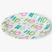 Ho Ho Pink Teal Stars Modern Christmas Pappteller (Schrägansicht)