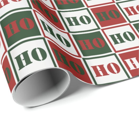 HO HO Rot, Grün und Weiß Geschenkpapier (Rolleneckpunkt)
