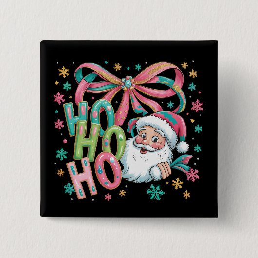 Ho Ho Santa Coquette Bow Retro Christmas Festiv Button (Vorderseite)