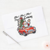 Ho Ho Santa fährt rotes Oldtimer-Auto Quadratischer Aufkleber (Umschlag)
