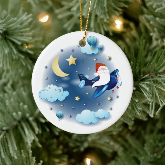 Ho ho! Santa im Flugzeug Keramik Ornament (Baum)