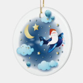Ho ho! Santa im Flugzeug Keramik Ornament (Links)