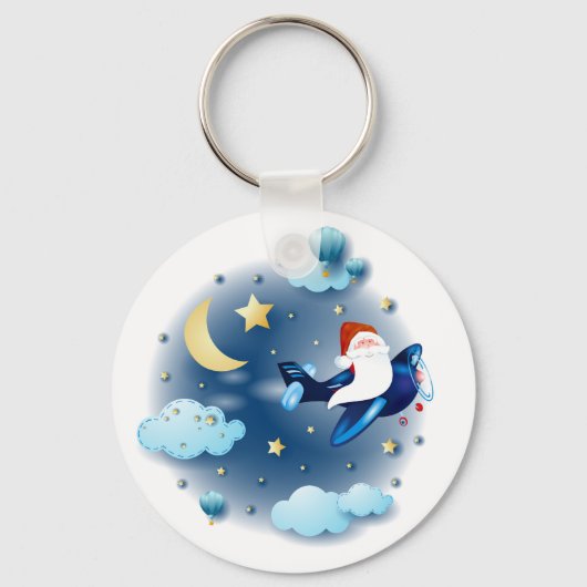 Ho ho! Santa im Flugzeug Schlüsselanhänger (Vorderseite)