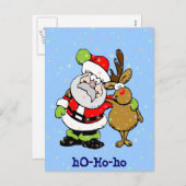 ho-ho Santa & Rudy Feiertagspostkarte (Vorne/Hinten)