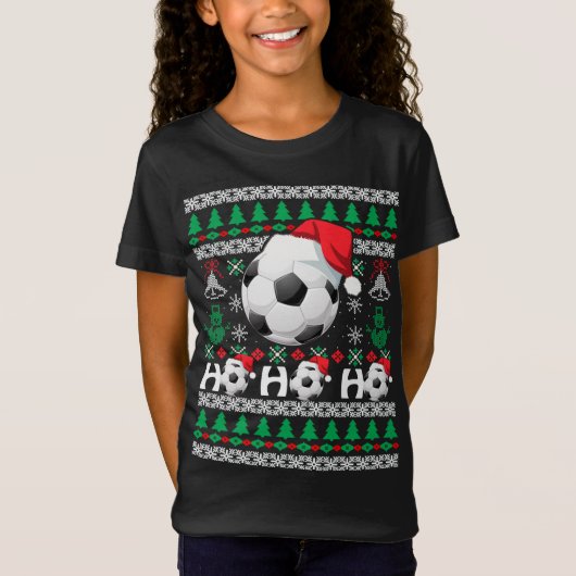 HO HO Soccer Ugly Christmas Sweater Weihnachtsmann T-Shirt (Vorderseite)