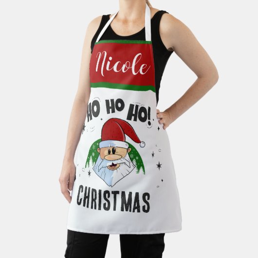 Ho Ho Weihnachten mit Ihrem Namen Funny Santa Face Schürze (InSitu)